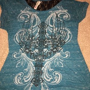 Buckle Blue and Black Shirt with Cross